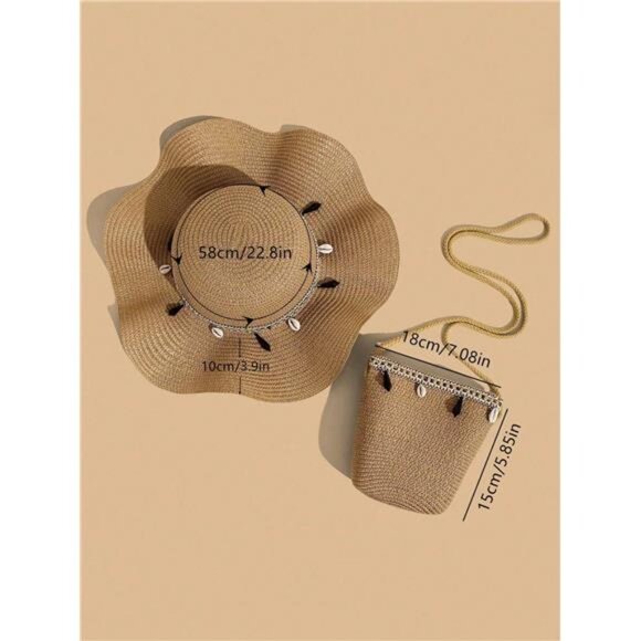 2pcs Women's Bohemia Stylish UV-Resistant Straw Hat And Crossbody - Picture 2 of 6